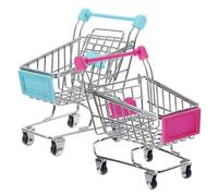 FRCOLOR Iron Shopping Cart Miniature Grocery Cart 2pcs | Cute Desktop Display, Easy to Move, for Doll Accessories, Snacks, Homes, Pretend Grocery Store