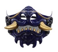 FRCOLOR Japanese Demon Prajna Samurai Half Face Mask for Halloween Cosplay Party Gender-neutral Scary with Intricate Craftsmanship and Vibrant Blue Design