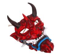 FRCOLOR Japanese Halloween Demon Mask with Horns for Costume Parties Lightweight Breathable Scary Devil Facemask for Cosplay and Themed Events with Adjustable Elastic Strap