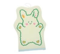 FRCOLOR Kids Cartoon Scrub Gloves for Toddlers with Embroidered Green Rabbit Design, Exfoliating Bath Gloves for Childrens Gentle Skin Cleaning and Dead Skin Removal in Bathing Scenarios