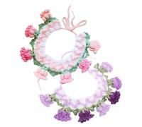 FRCOLOR Knitted Woolen Yarn Pet Collar 2pcs with Bell Flower Design Universal Fit Scarf Preventing Drooling Dog and Cat for Photography Props and Photo Shoots