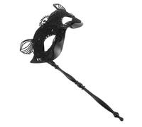 FRCOLOR Lace Material Women Stick Handheld Design, Black and Elegant Comfortable Plastic Halloween, Cosplay Party Events