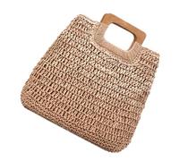 FRCOLOR Large Capacity Handwoven Khaki Beach Tote Bag for Women, Hand-crocheted Summer Storage Handbag, Universal Outdoor Shopping and Travel Pouch