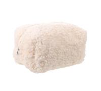 FRCOLOR Large Capacity Plush Makeup Bag for Women, Soft Fuzzy Cosmetic Pouch with Wide Opening and Zipper, Travel Toiletry Organizer for Holiday Present or Daily Commuting, Beige Stylish