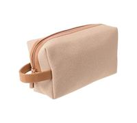 FRCOLOR Large Capacity Portable Cosmetic Bag for Travel and Train Stations, Wearproof Khaki Fabric Makeup Organizer with Pu Material and Visual Identification Design