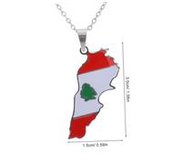 FRCOLOR Lebanon Map Necklace with Flag Pendant Alloy Titanium Steel Jewelry for Men and Women Chic Versatile Design Special Occasions