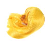 FRCOLOR Lemon Yellow Short Straight Wig for Women with Bangs Synthetic Bob Style Cosplay Hairpiece Face Framing Cut for Parties and Daily Wear