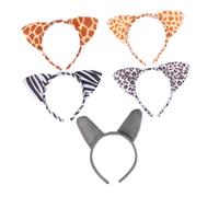FRCOLOR Leopard Print Cat Ear Headbands 5pcs Set, Party Hair Accessories with Mixed Animal Patterns, Holiday and Halloween Hair Hoop for Women and Girls