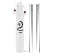 FRCOLOR Lightweight Metal Chopsticks with Dragon Pattern, Heat-Resistant and Smooth Surface, Includes Cloth Bag for Gifting and Family Use, Sturdy Kitchen Utensils