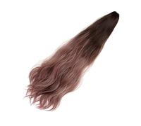 FRCOLOR Long Gradient Color Ponytail Wig Wavy Hairpiece with Invisible Small Claw Clip, Natural Brown to Pink Ombre, Suitable for Daily Wear and Parties