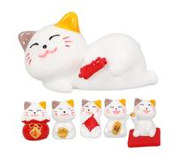 FRCOLOR Lovely Mini Fortune Cat Figurines Resin Cute Cartoon Animal Statues for Micro Landscape Dollhouse Garden Decor Vivid Resin Cats for Home and Office Decoration