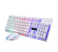 FRCOLOR Mechanical Wired USB Keyboard and Gaming Mouse Set Featuring Illuminated Design and Special Lettering for PC Use, White Backlit Suspension Keys