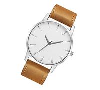 FRCOLOR Men's Casual Wristwatch with Pu Leather Strap Simple Design for Formal Everyday Use Skin-Friendly Quartz Timepiece Brown Strap White Dial