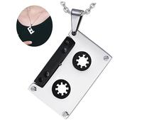 FRCOLOR Mens Titanium Steel Hip Hop Music Cassette Tape Pendant Necklace Unique Jewelry for Parties Bars and Everyday Wear for Men and Music Lovers