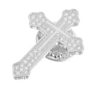 FRCOLOR Metal Cross Brooch Pin for Men Micro Zirconia Lapel Pin with Religious Charm Metal Stick Versatile Suit Accessory for Jackets Sweaters Scarves Formal and Casual Wear