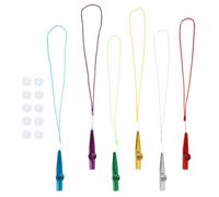 FRCOLOR Metal Kazoo Set with 10 Membranes, Performance Accompaniment Instrument, Small Portable Music Kazoo with Neck Strap in Gold, Silver, Red, Green, Blue, and Purple for Live Shows and Travel