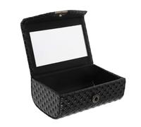 FRCOLOR Metal Lipstick Case Holder for Handbag Compartments and Travel Makeup Organizers with Dual Slot and Built-in Mirror, Snap Closure Travel Lipstick Organizer Box Black