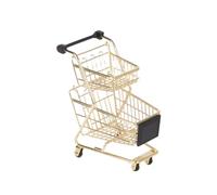 FRCOLOR Mini Two Tier Alloy Shopping Cart with Electroplating Pretend Play Trolley for Boys and Role Play Supermarket Trolley Enhancing Imagination and Color Recognition Safe Smooth Edges