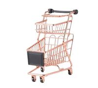FRCOLOR Mini Two Tier Shopping Cart Rose Gold Metal Trolley for Pretend Play Enhancing Color Recognition and Imagination Electroplated Iron Construction for Role Playing and Storage