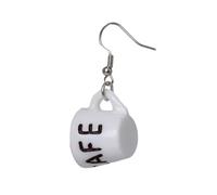 FRCOLOR Mini White Coffee Cup Dangle Earrings for Women Fashion Acrylic Heart Shaped Jewelry Lightweight Stylish Studs for Casual and Party Wear Charming Gift
