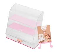FRCOLOR Miniature Cake Cabinet Dollhouse Furniture Abs Material Mini Cupboard for Doll House Kitchen Scene Decor with Random Menu Lightweight and Pink Display Stand for DIY Sweet Shop