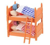 FRCOLOR Miniature Dollhouse Bunk Bed Set with Ladder Small Red and Blue Plaid Beds Two Dolls Bedding and Pillows Realistic Mini House Accessory for Bedroom Layout and Creative Play