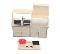 FRCOLOR Miniature Dollhouse Kitchen Stove Plastic Pretend Play Appliances Including Gas Cooker Frying Pan and Cooking Accessories for Safe Compatible with Dollhouse Series