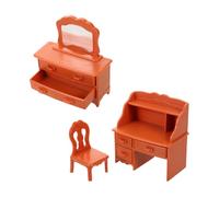 FRCOLOR Miniature Dollhouse Vanity Dressing Table with Mirror and Stool Realistic Scene Decoration for Play and Creative Activities