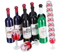 FRCOLOR Miniature Dollhouse Wine Bottles Plastic Mini House Accessories Colored Bottles with Red Wine Glasses Simulation Decor for Pretend Play and Party Scenes