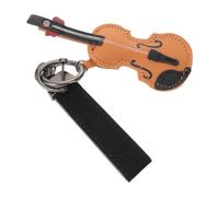 FRCOLOR Miniature Metal Guitar Keychain with Leather Strap, Small Musical Instrument Key Holder for Men Women, Punk Rock Music Accessory and Christmas Ornament