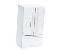 FRCOLOR Miniature Wooden Double Door Refrigerator Model Mini House Accessory with Smooth Surface Realistic Design Safe for Vintage White Grey Mini Fridge Decoration for Dollhouse