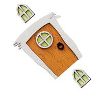 FRCOLOR Miniature Wooden Fairy Door for Garden Wall Decor Creative Craft with Flower Pattern Lifelike Tree House Ornament for Outdoor Fairy Garden Magical Mini Scene Accessory