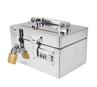 FRCOLOR Money Box Modern Stylish Silver Stainless Steel with Password Lock Large Capacity Multifunctional Design Store and Paper Money Saving Box Suitable for Home and Office Use