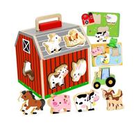 FRCOLOR Montessori Wooden Barn Puzzle for Preschoolers Sustainable Brain Improvement Device Portable Educational for Shape Color Recognition Creative Play for Kindergarten Home Use