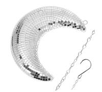 FRCOLOR Moon Shaped Silver Disco Ball Pendant Retro Wall Hanging Decoration Mirror Finish for Home Party Wedding Living Room Accent