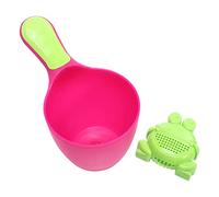 FRCOLOR Multifunctional Bath Shampoo Cup with Handle Cartoon Water Spoon for Hair Washing and Bathing Detachable Shower Rinser and Water Ladle Safe Durable Material Rose Red Green