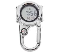 FRCOLOR Multifunctional Metal Carabiner Hanging Hook Pocket Watch with Black Dial Silver Case for Outdoor Activities Backpack Fob Watch Men’s Sports Climbing
