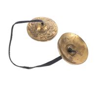 FRCOLOR Nepal Copper Finger Cymbals Pair with Bands, Small Hand Percussion Zills for Belly Dancing and Yoga Meditation, Ethnic Brass Tingsha Bells for Rhythm Practice