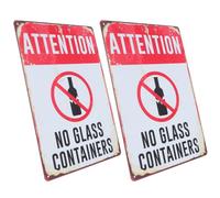 FRCOLOR No Glass Container Allowed Sign 2pcs Swimming Pool Warning Sign Outside Pool Signs Iron for Music Festivals
