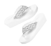 FRCOLOR Non-slip Pearl Flip Flops for Women Comfortable Wedge Sandals with Anti-slip Sole Summer Outdoor Shoes White