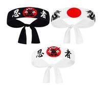FRCOLOR Pack of 3 Ninja Headbands, Ninja Karate Headbands, Japanese Headband, Sushi Cooking Accessories, Karate Training Headbands for Men and Women