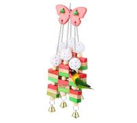 FRCOLOR Parrot Chew Wooden Hanging Bite with Bells for Macaw Parakeet Cockatiel Brightly Colored Bird for Beak Trimming and Aggression Reduction Single for Cage Play and Entertainment
