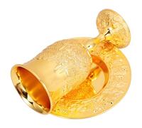 FRCOLOR Passover Wine Kiddush Cup Set with Saucer, Zinc Alloy Material, Reusable and Convenient to Use, Stylish Golden Shabbat Kiddush Cup for Jewish Holidays and Home