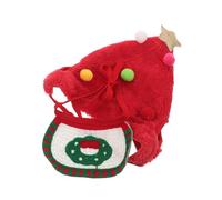 FRCOLOR Pet Christmas Tree Hat and Bandana Set for Small Dogs and Cats, Adjustable Festive Red Knitted Beanie with Pom Poms and Green-Red Christmas Bandana for Winter Holiday Photo Props