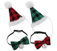 FRCOLOR Pet Hat and Adjustable Bow Tie Set Cotton-polyester Material for Small Dogs and Cats 2 Sets Christmas with Stylish Festive Design, Comfortable and Easy to Wear for Holiday Spirit