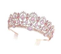 FRCOLOR Pink Diamond Crown Rose Gold Pink Tiara Tiara for Bride Fashion Headwear Photography Accessories