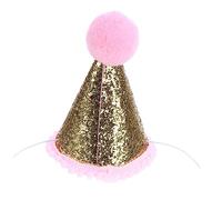 FRCOLOR Pink Sequin Birthday Party Cone Hat with Pom Pom Elastic Band Lightweight Non Woven Celebration Photo Prop for Happy Birthday