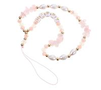 FRCOLOR Pink Stone Pearl Phone Lanyard Chain with Key Bag Hanging Strap Decorative Mobile Phone Accessory for Women Suitable for Daily Use