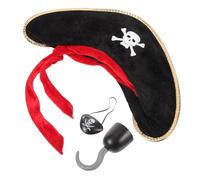 FRCOLOR Pirate Costume Accessories Set with Hook Eye Patch and Red Bandana Hat for Halloween Party Cosplay Masquerade Fun Decoration and Safe Role Kit