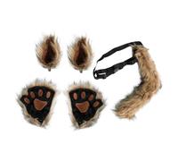 FRCOLOR Plush Cat Ear Hair Clip and Paw Gloves Set with Tail Furry Animal Costume Accessories for Halloween Cosplay Fancy Dress Parties Fits